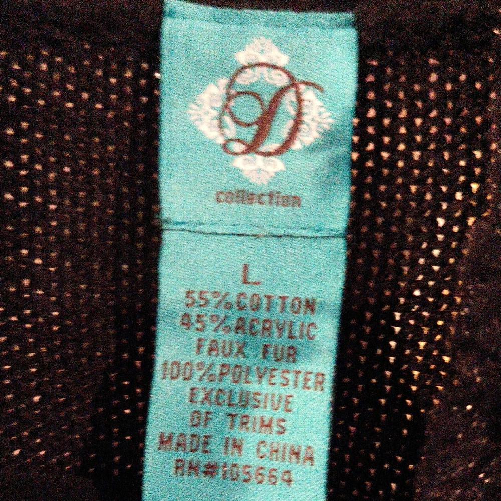 NWOT D Collection Black Faux Fur Trim Sweater Sz Large